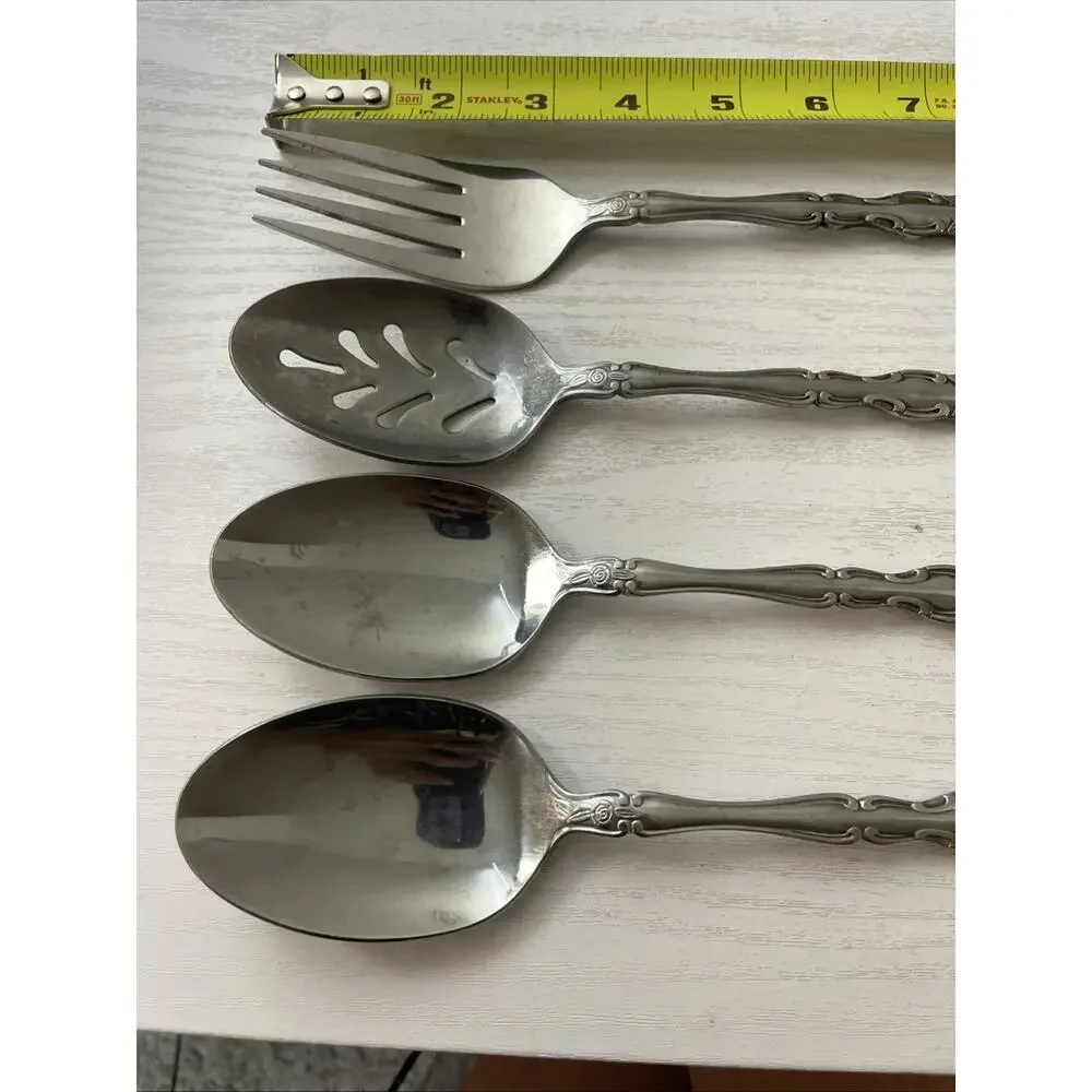 4 RARE Vtg International Stainless ABIGAIL Silverware Serving Floral Rose Taiwan